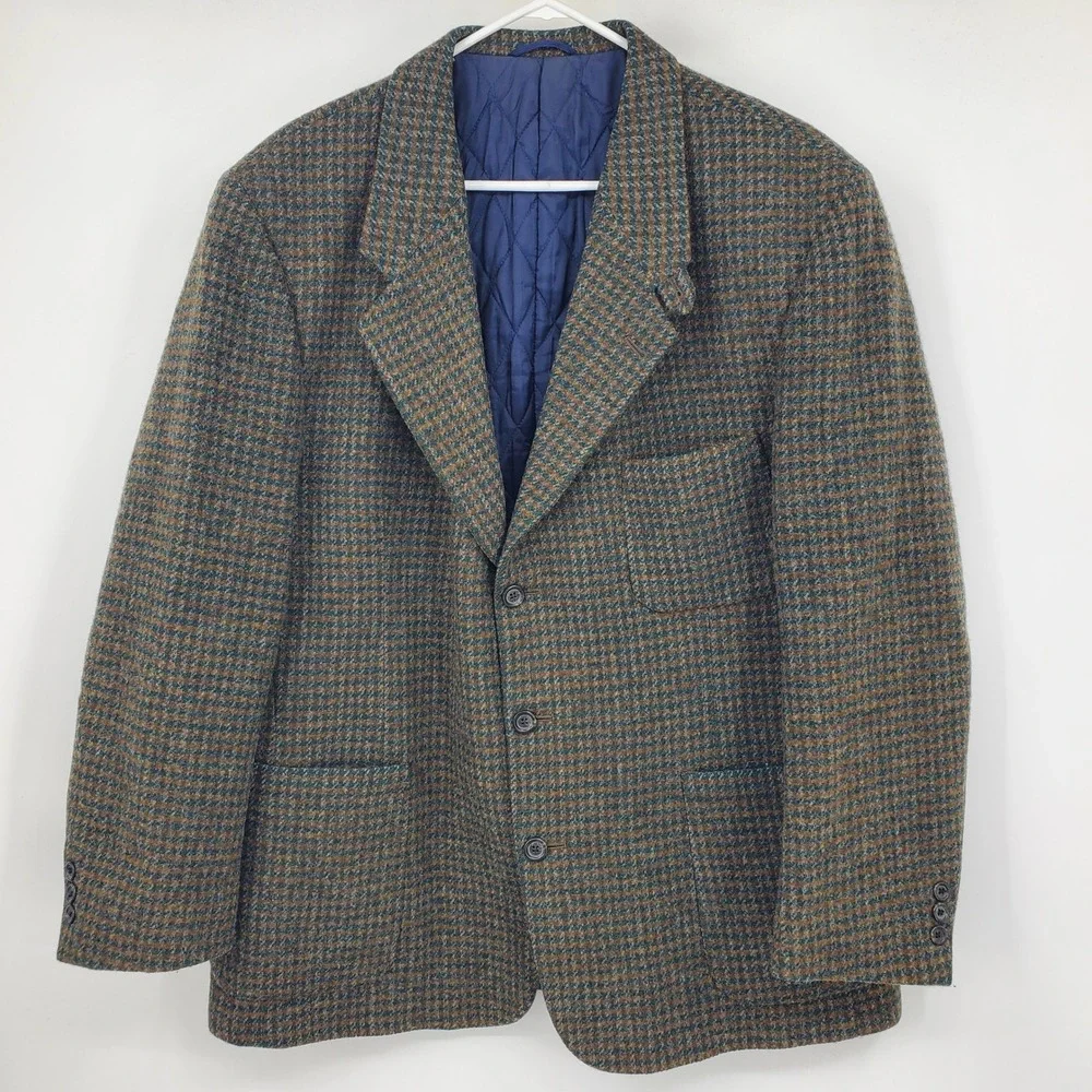 Vintage L.L. Bean Wool Blend‎ Thinsulate Old Money USA Green Plaid Blazer Jacket